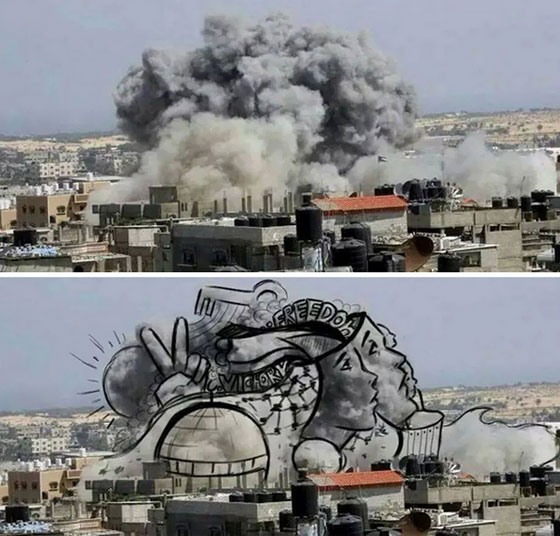 فنانون فلسطينيون يحولون دخان صواريخ غزة الى صور فنية ابداعية مذهلة صورة رقم 5