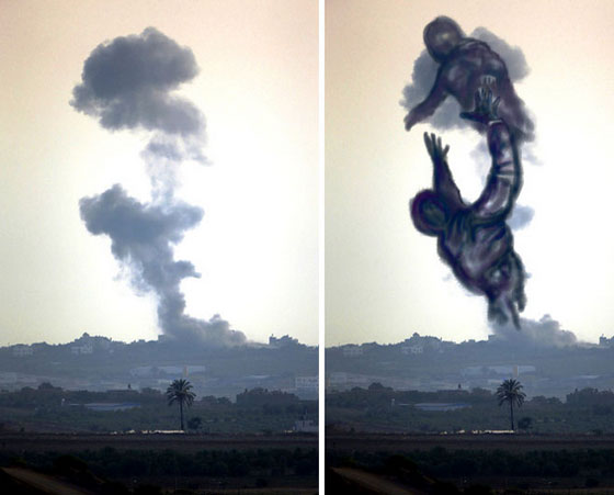 فنانون فلسطينيون يحولون دخان صواريخ غزة الى صور فنية ابداعية مذهلة صورة رقم 6