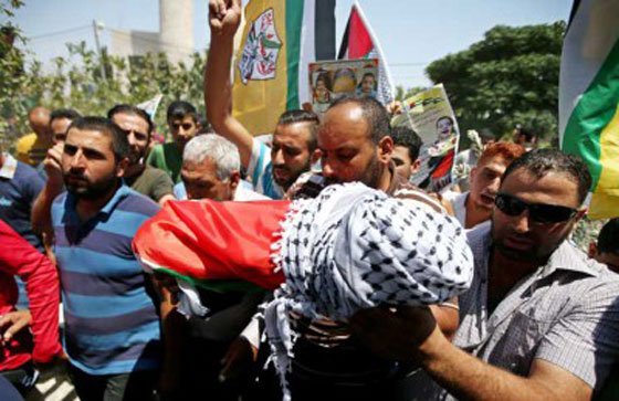  تشييع جثمان الرضيع الفلسطيني على الدوابشة الذي احرقه مستوطنون صورة رقم 4