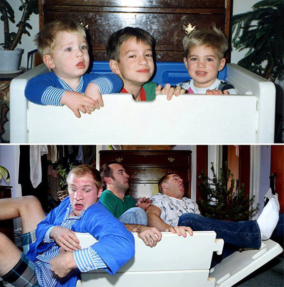 اخوة بالغون التقطوا نفس صور طفولتهم والنتيجة صور مضحكة صورة رقم 12