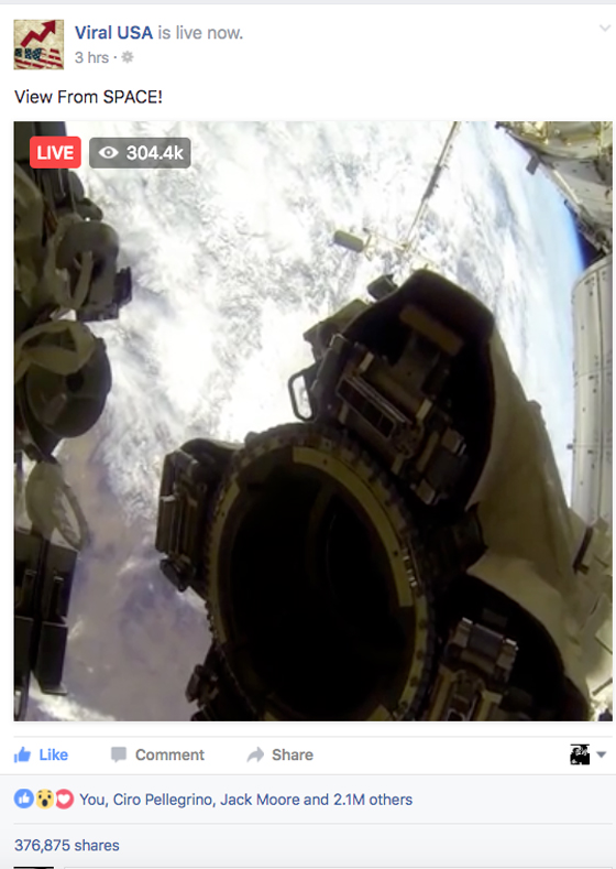  اثارة زائفة.. ما يشاهده الملايين على فيسبوك ليس بثا مباشرا من الفضاء صورة رقم 2
