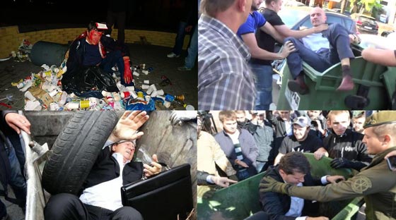 اوكرانيون يلقون الوزراء والمسؤولين الفاسدين في حاويات القمامة.. فيديو صورة رقم 1