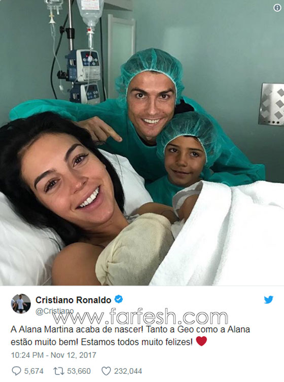 نجم كرة القدم العالمي كريستيانو رونالدو يرزق بطفلة جديدة صورة رقم 1