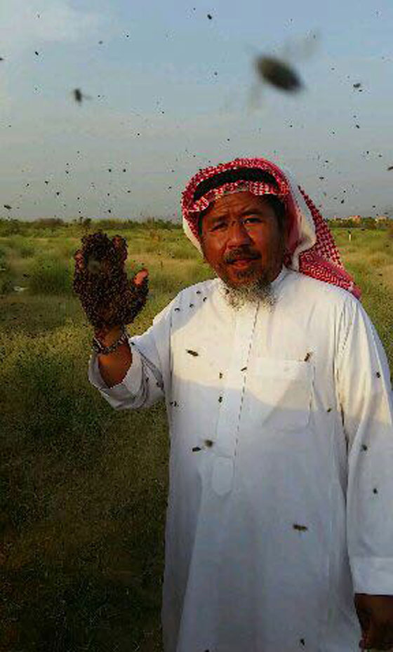صور: سعودي يحاول دخول موسوعة غينيس بوقوف 100 كيلو من النحل على جسمه! صورة رقم 9