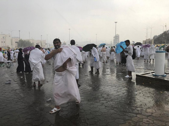 مشهد مهيب: هطول أمطار غزيرة على عرفات أثناء صلاة الحجاج! فيديو صورة رقم 5