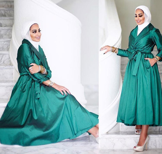 إطلالات محتشمة ومميزة للمحجبات باللون الأخضر لليوم الوطني السعودي صورة رقم 8