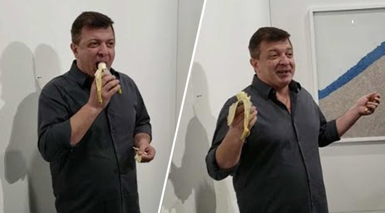 بالفيديو: رجل يأكل (موزة الحائط) التي بيعت بـ120 ألف دولار! صورة رقم 1