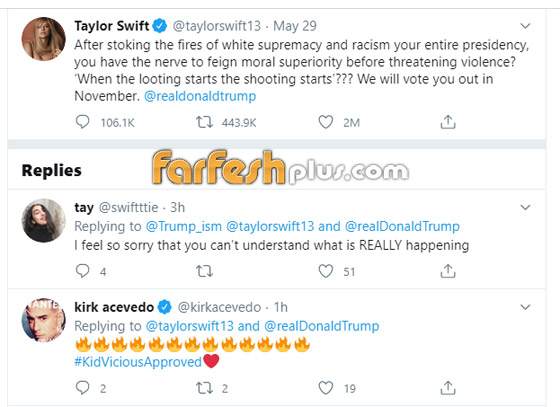 المغنية تايلور سويفت تتصدى لتصريحات ترامب العنصرية: سنصوت لإزاحتك صورة رقم 1