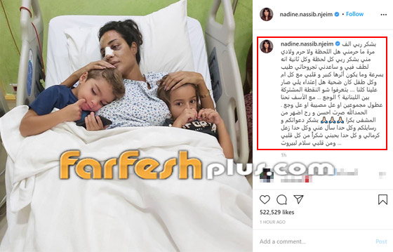 صور: نادين نجيم تحتضن طفليها من داخل المستشفى وتكشف عن جروح وجهها صورة رقم 1