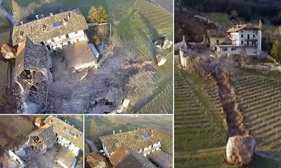  صورة رقم 3 - فيديو وصور: صخرة ضخمة تدمر منزلا تاريخيا عمره 300 عام في إيطاليا