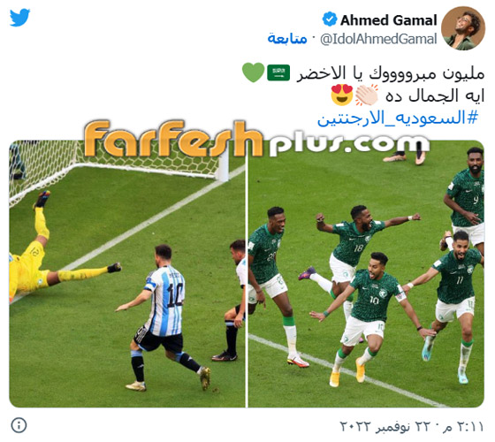  صورة رقم 5 - نجوم الفن يحتفلون بفوز السعودية على الأرجنتين بكأس العالم.. شرفتونا وأسعدتونا يا صقور!