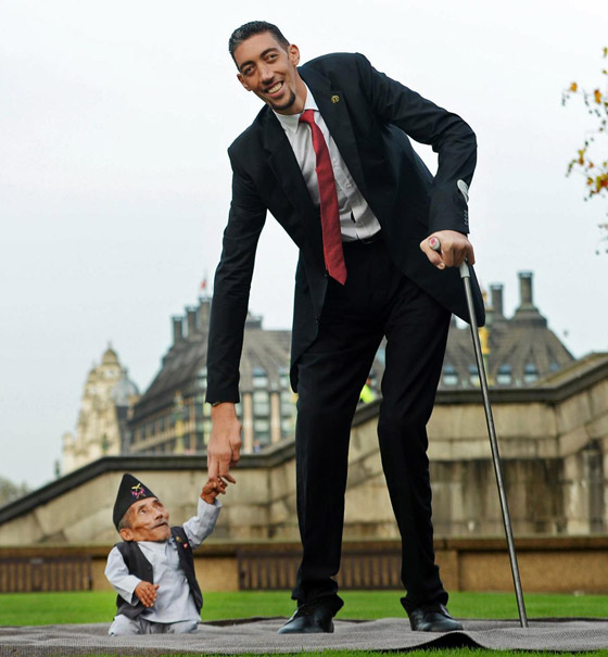  صورة رقم 6 - طلب غريب من أطول رجل في العالم خلال لقائه بأقصر شخصين..!