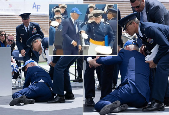  صورة رقم 3 - فيديو وصور: تعثر وسقوط الرئيس الأمريكي بايدن في حفل تخرج عسكري