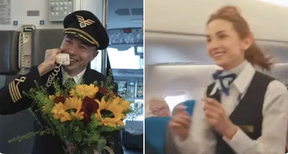 حب بين الغيوم: طيار يتقدم للزواج من مضيفة طيران أمام الركاب (فيديو وصور) صورة رقم 7