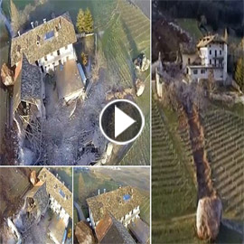 فيديو وصور: صخرة ضخمة تدمر منزلا تاريخيا عمره 300 عام في إيطاليا