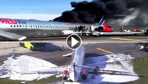 فيديو وصور: حادثة مروعة لتحطم واشتعال طائرة في مطار ميامي