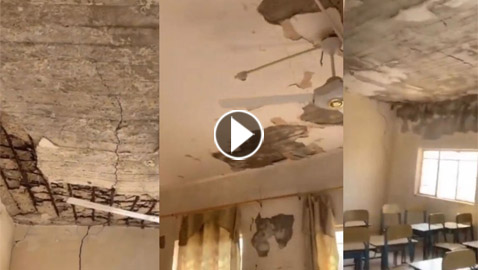 فيديو صادم من العراق: سقف الغرفة انشق وخر  على رؤوس الطلاب