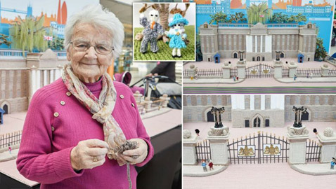 عمرها 93 عاما.. مسنة تصمم نموذجا لقصر باكنجهام من الصوف (صور)