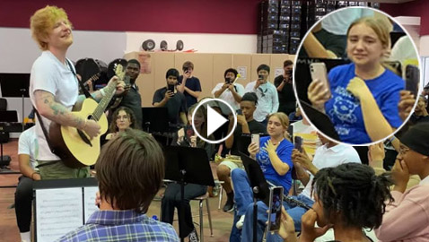 فيديو: رد فعل طلاب عندما فاجأهم المغني الشهير إد شيران.. بدأ بعضهم بالبكاء!