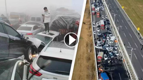 بالفيديو.. تصادم 100 سيارة على طريق سريع في الصين